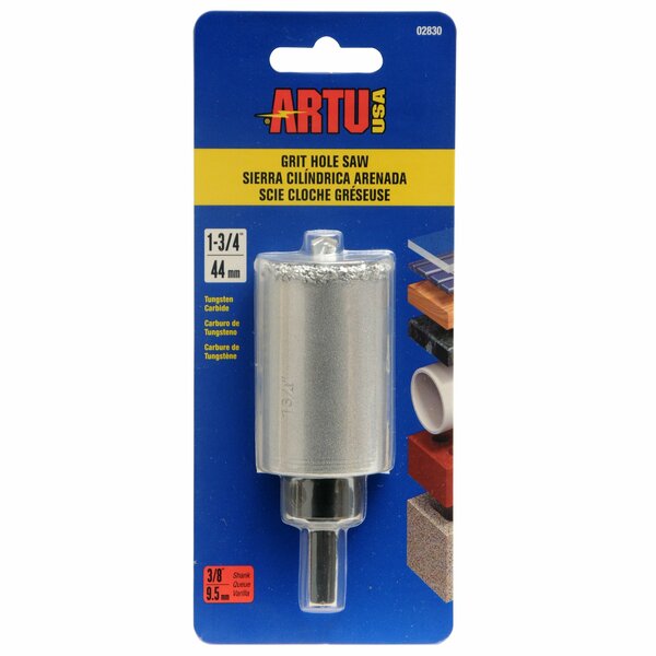 Artu 1-3/4" Tungsten Carbide Grit Hole Saw with Arbor/Pilot 02830